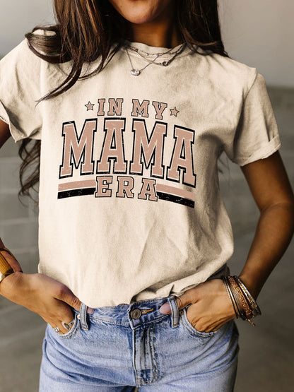 Full Size Letter Graphic Round Neck Short Sleeve T-Shirt Tan