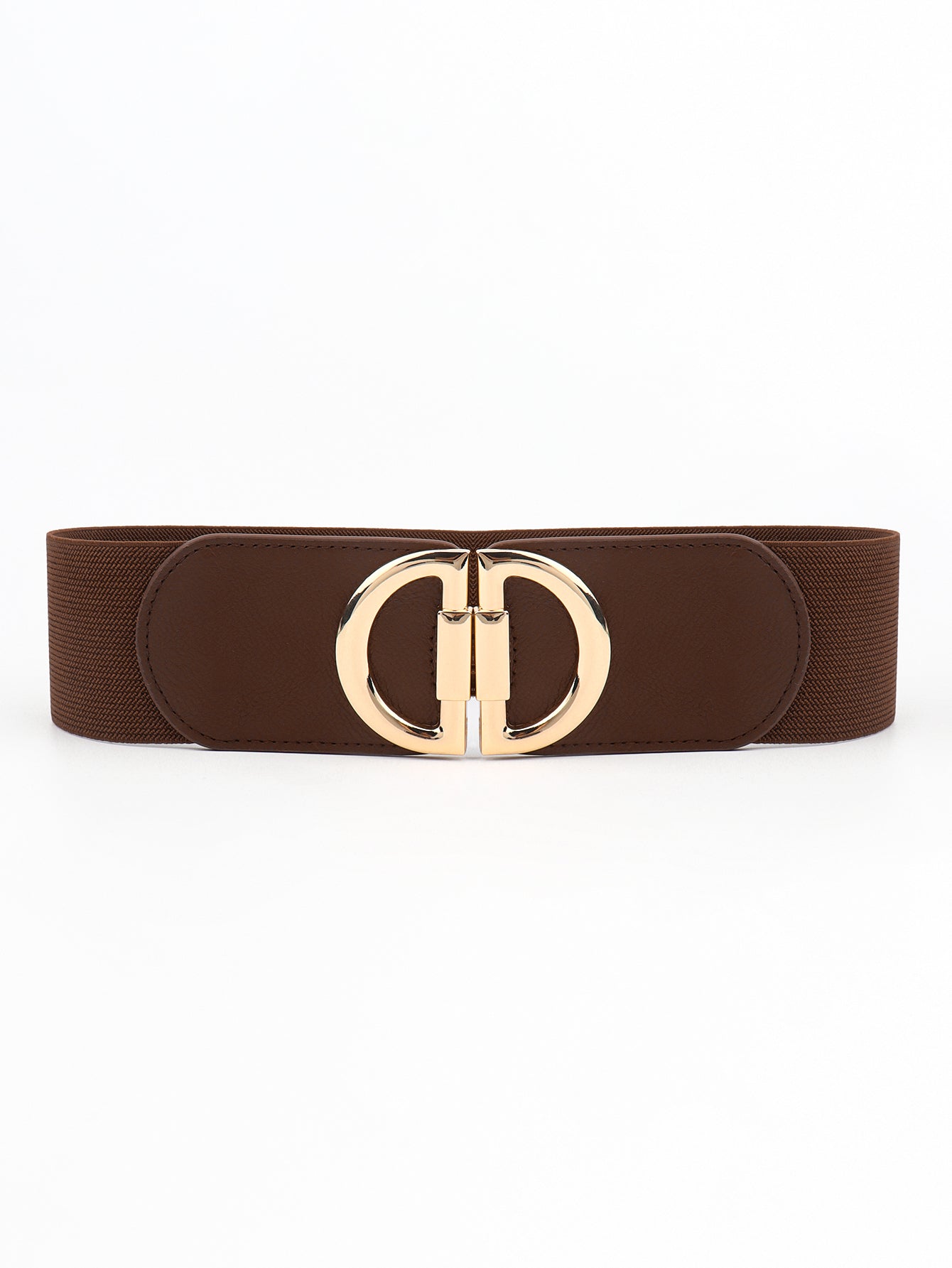 D Buckle Elastic Belt Brown One Size