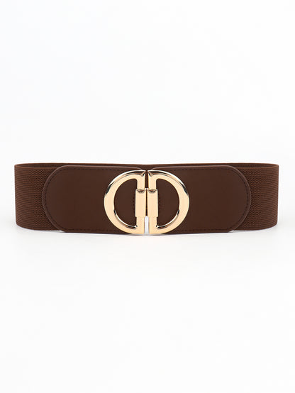 D Buckle Elastic Belt Brown One Size