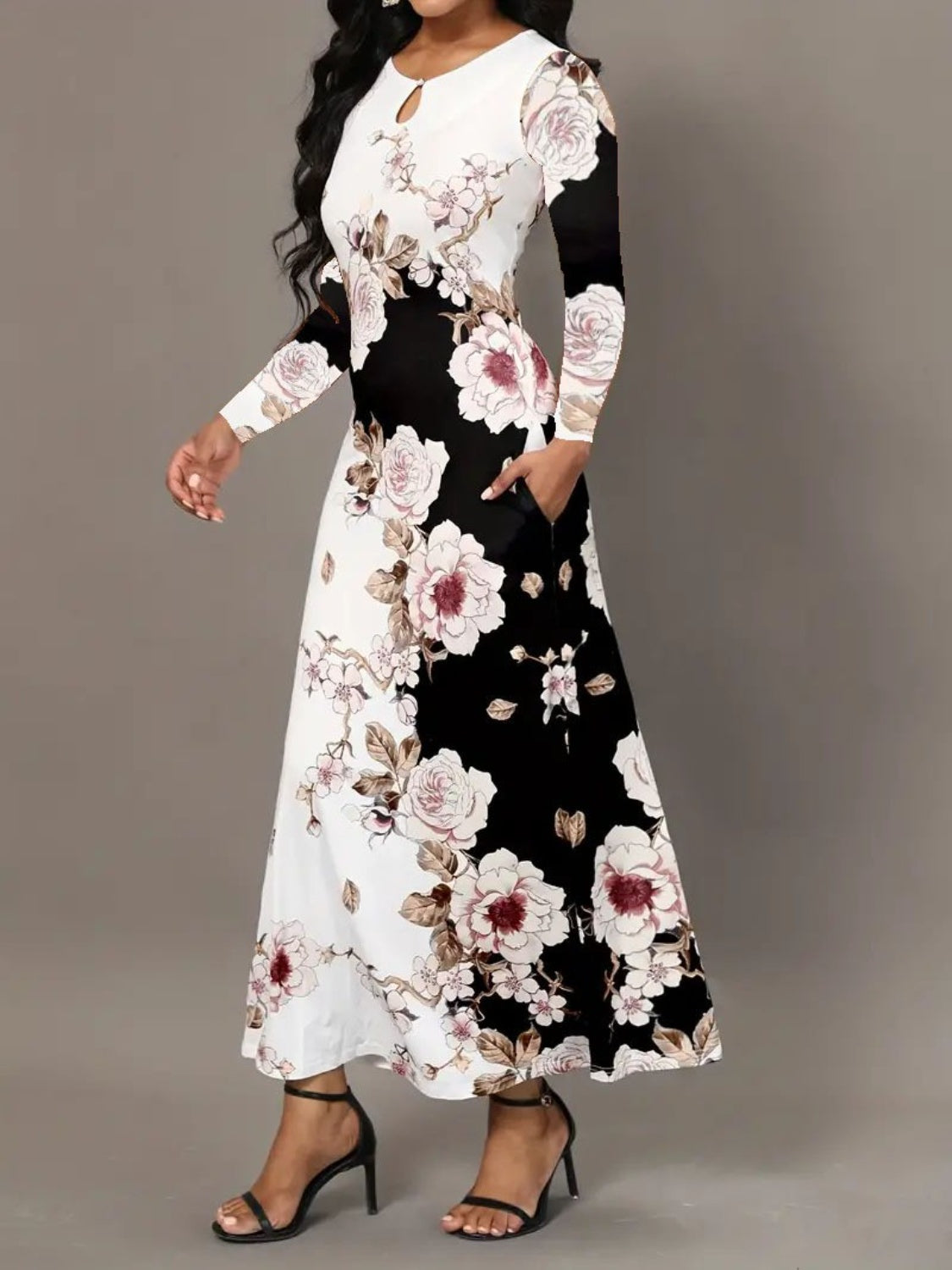 Pocketed Printed Long Sleeve Dress