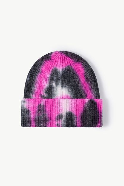 Tie-Dye Cuffed Knit Beanie Magenta Black One Size