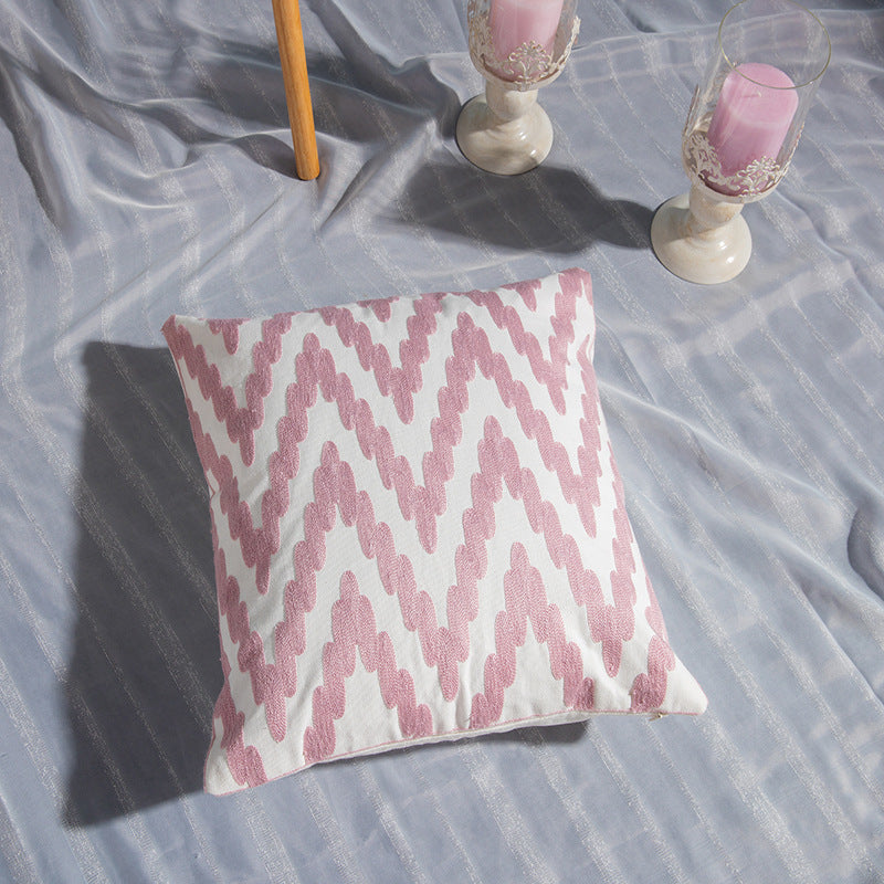 Geometric cotton embroidered pillowcase Ripple