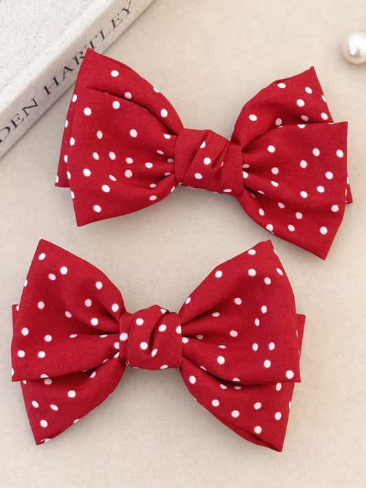 2-Piece Polka Dot Bow Hair Clip Deep Red One Size