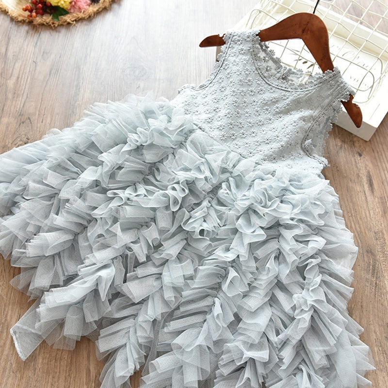 Dress Sleeveless Girl Summer Dress Puff Dress Grey