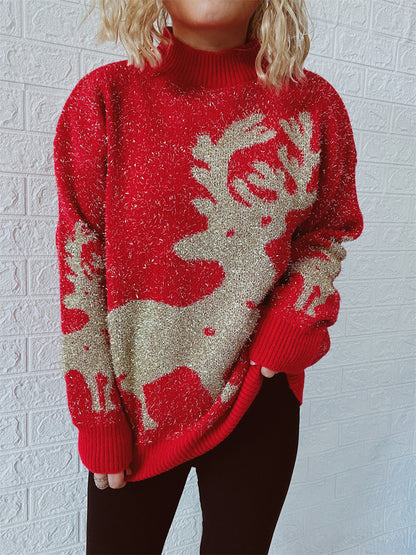 Christmas Element Round Neck Sweater Red