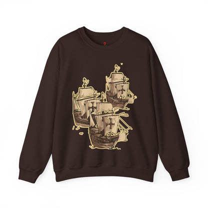 Unisex Heavy Blend Crewneck Sweatshirt with 3 Boats Design Ultimate Comfort & Sustainability Dark Chocolate