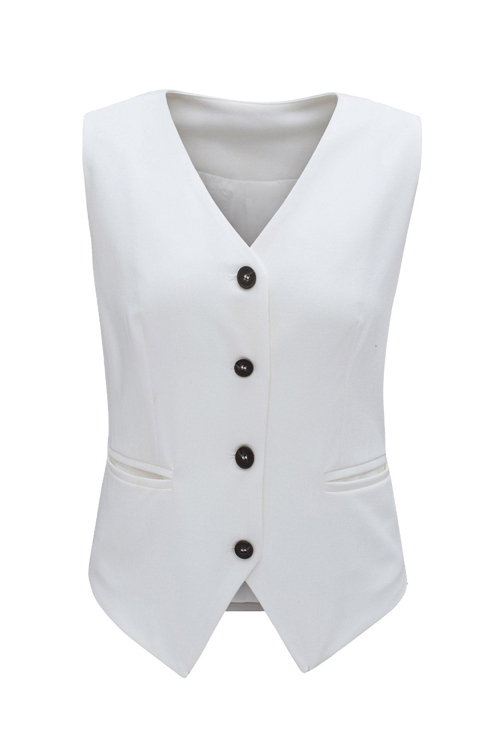 White Solid Color Button up V Neck Suit Vest