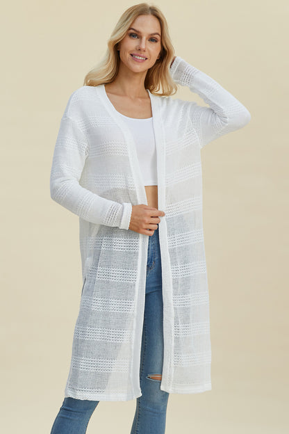 Double Take Full Size Open Front Longline Cardigan White