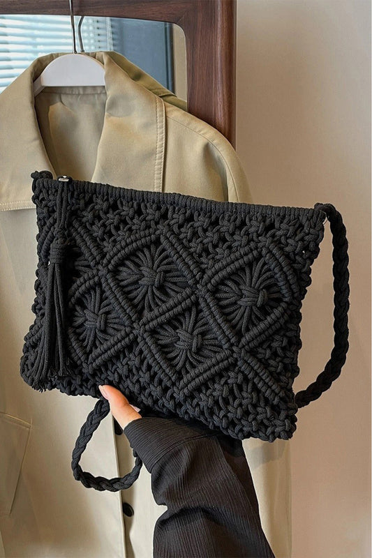 Zenana Woven Braided Strap Shoulder Bag Black One Size