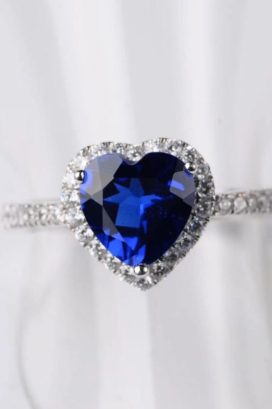 2 Carat Moissanite Heart-Shaped Side Stone Ring Blue