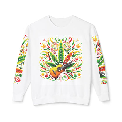 Music and Weed Vibes - Unisex Lightweight Crewneck Sweatshirt White