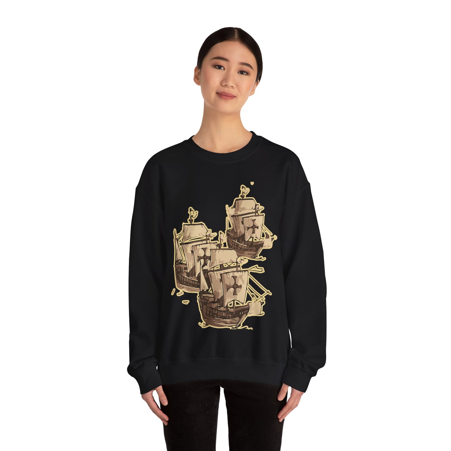 Unisex Heavy Blend Crewneck Sweatshirt with 3 Boats Design Ultimate Comfort & Sustainability