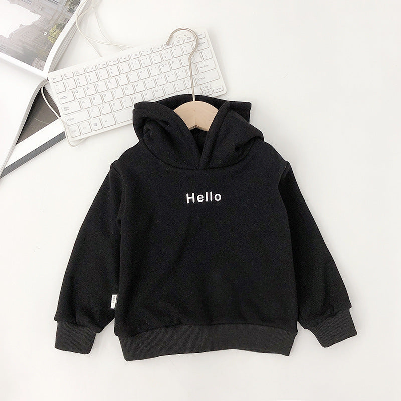 Children's Hooded Sweater Plus Velvet Padded Top Black