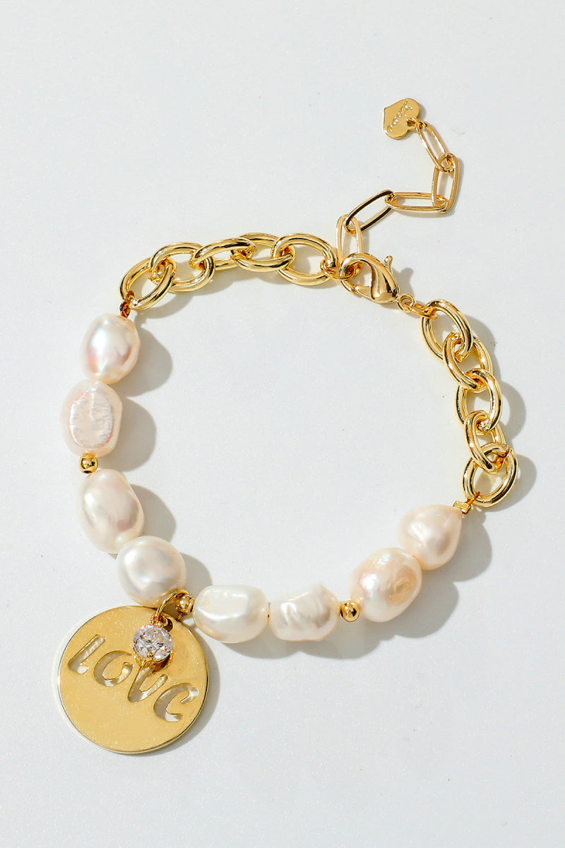 LOVE Freshwater Pearl Bracelet Gold One Size