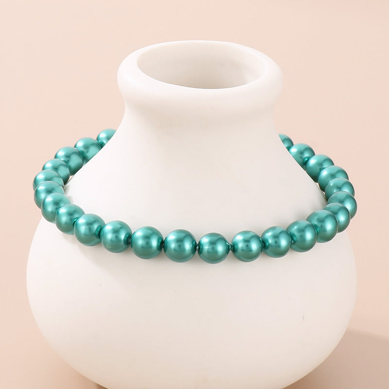 Stainless Steel Shell Pearl Bead Bracelet Teal One Size