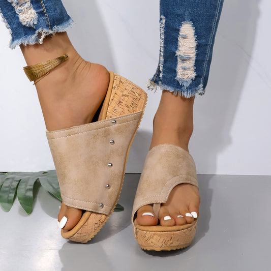 PU Leather Wedge Sandals Dust Storm