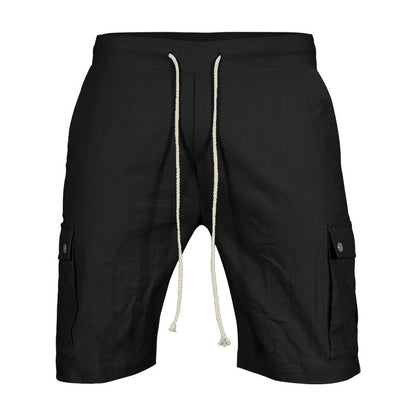 Multi-pocket Men's Shorts Cotton Fifth Workwear Sports Loose Straight-leg Pants Black