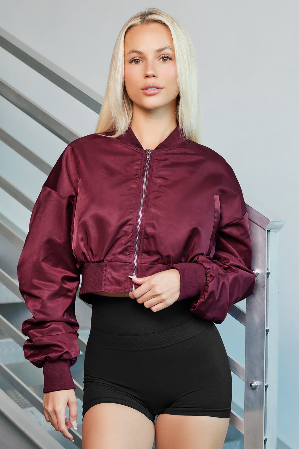 Zip-Up Ruched Cropped Jacket - Thandynie