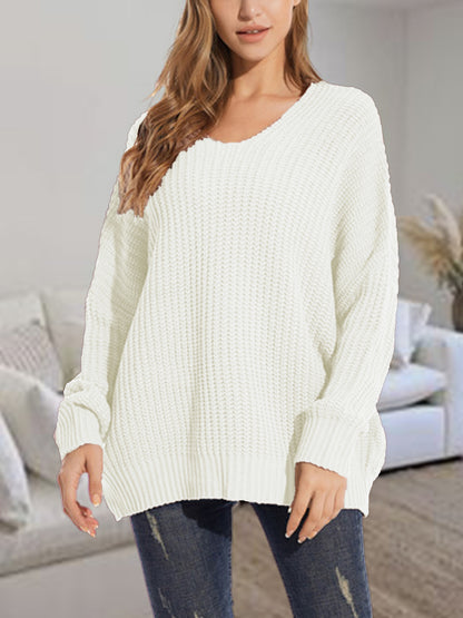 V-Neck Batwing Dropped Shoulder Sweater Ivory