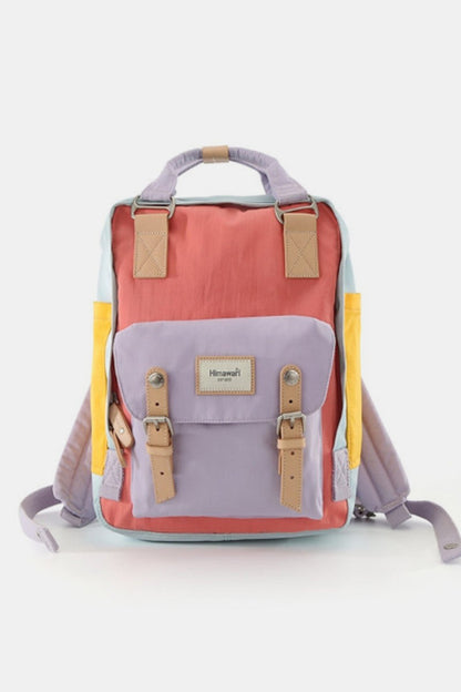 Himawari Contrast Waterproof Nylon Backpack Bag Pink Lavender One Size