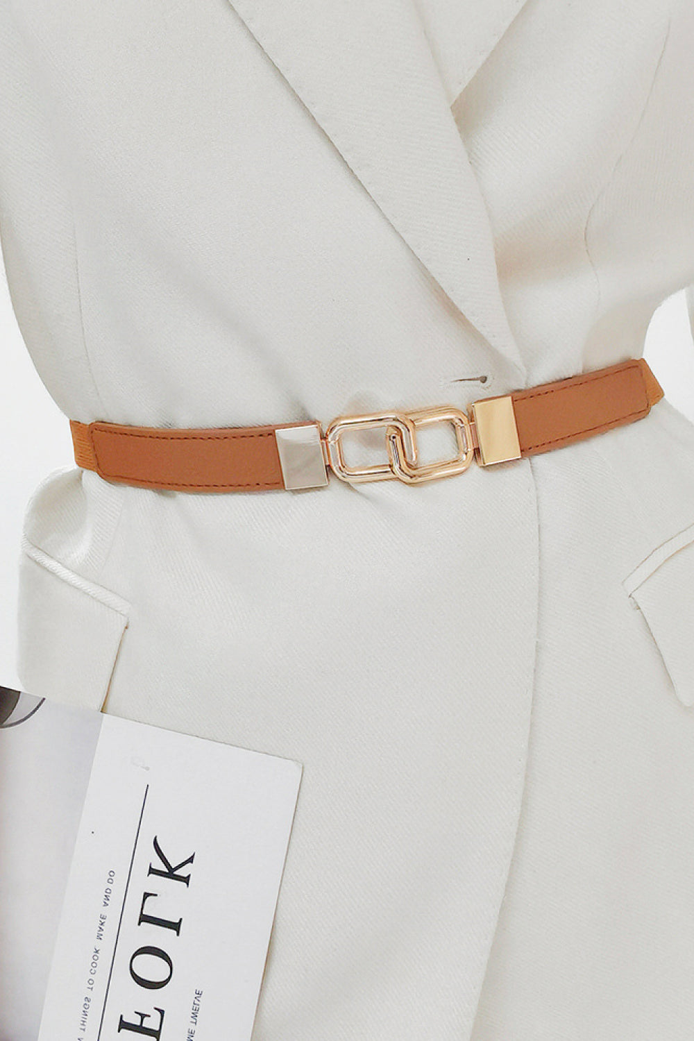 Geometric Double Buckle Elastic Belt Caramel One Size