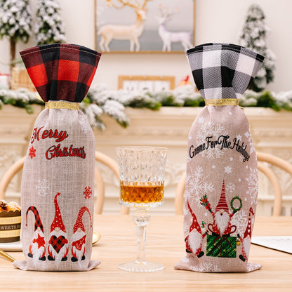 2-Piece Christmas Plaid Wine Bottle Covers Red Black One Size