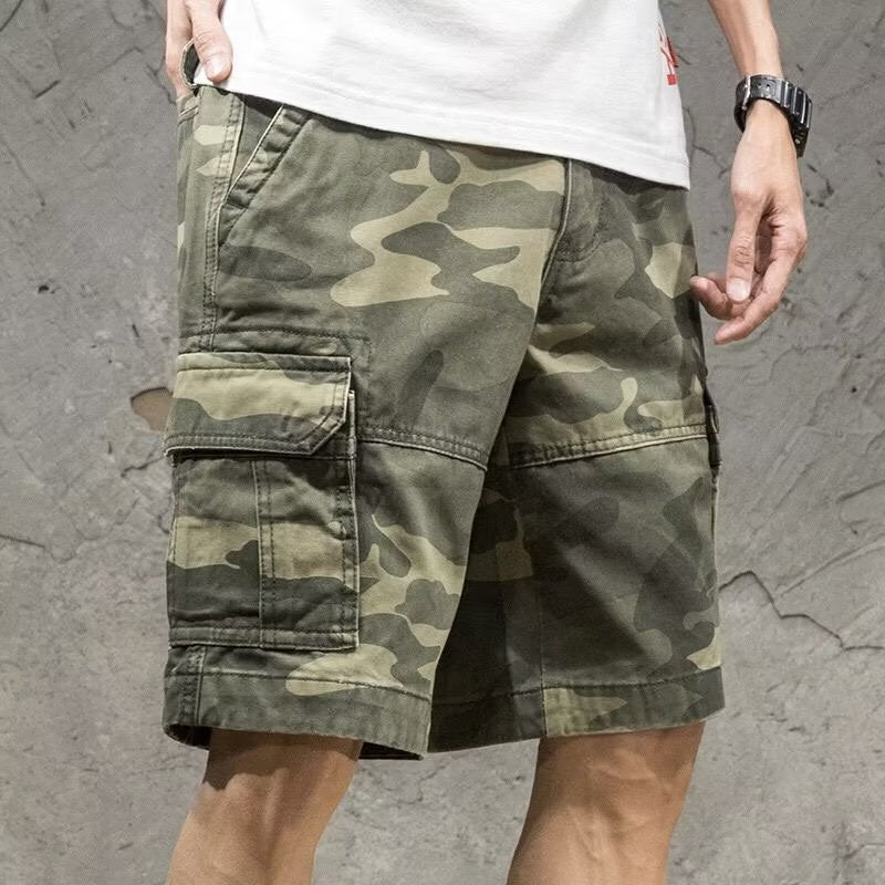 Summer Loose Five Points Casual Camouflage Workwear Shorts Men Green