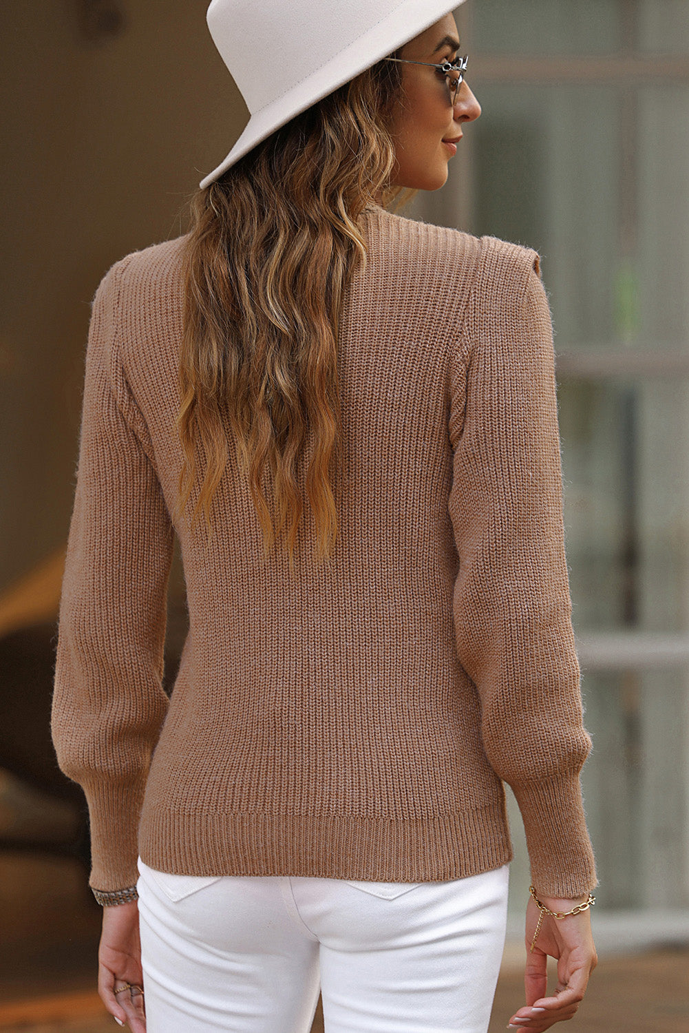 Notched Long Sleeve Sweater