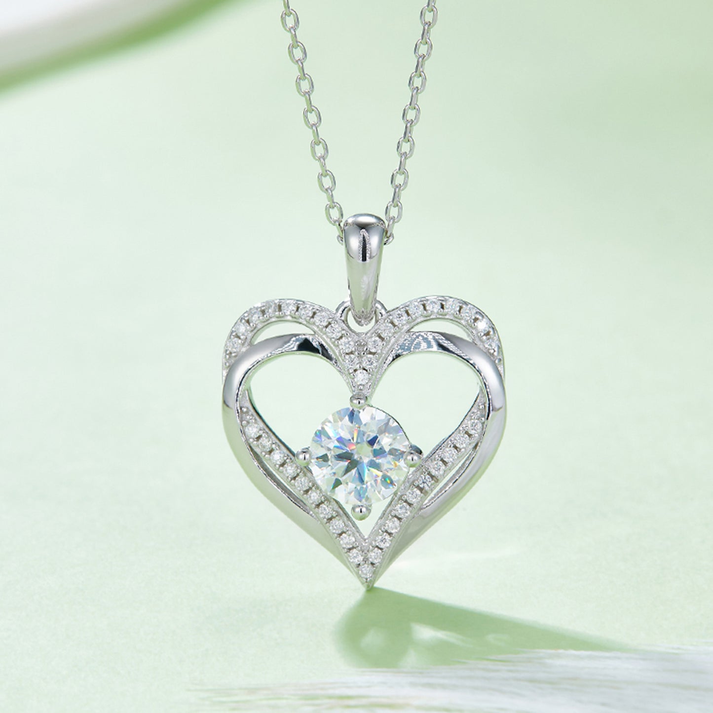 1.2 Carat Moissanite 925 Sterling Silver Heart Necklace Silver One Size