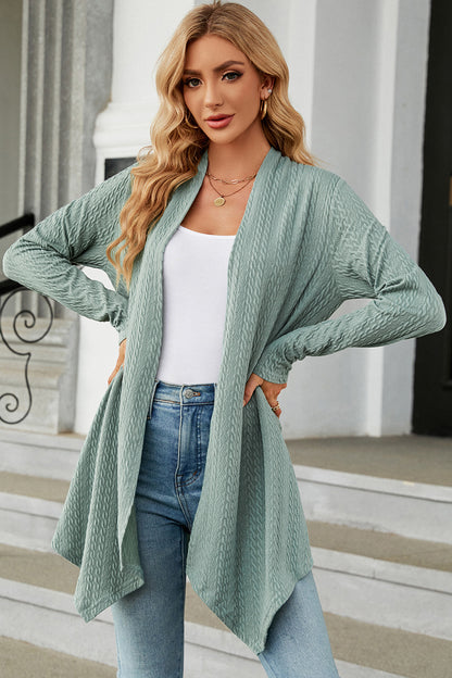 Open Front Long Sleeve Cardigan Light Green