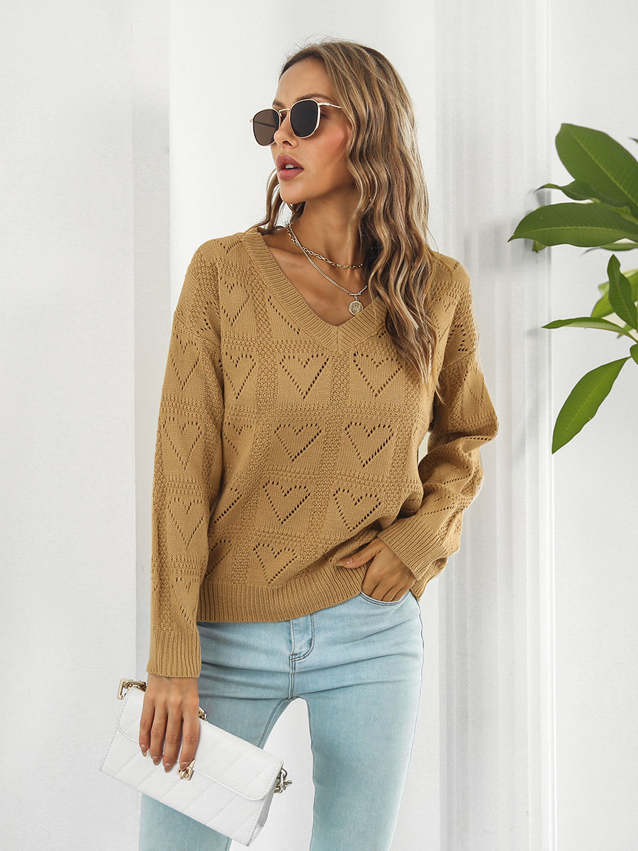 Openwork V-Neck Sweater Caramel