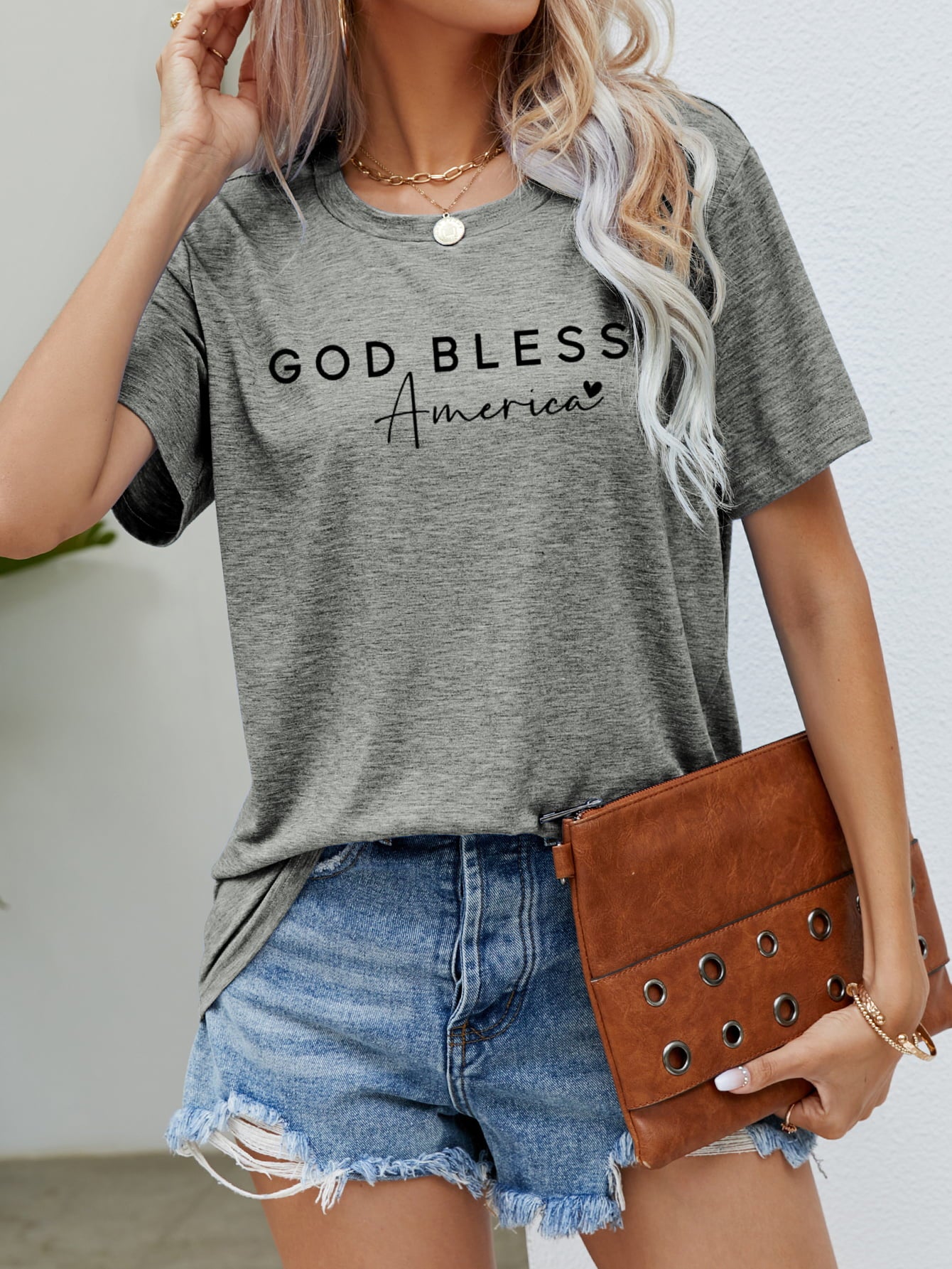 GOD BLESS AMERICA Graphic Short Sleeve Tee Mid Gray