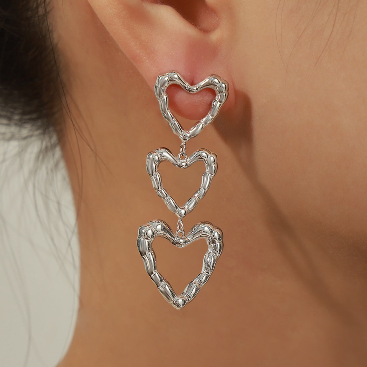 Titanium Steel Heart Earrings Silver One Size