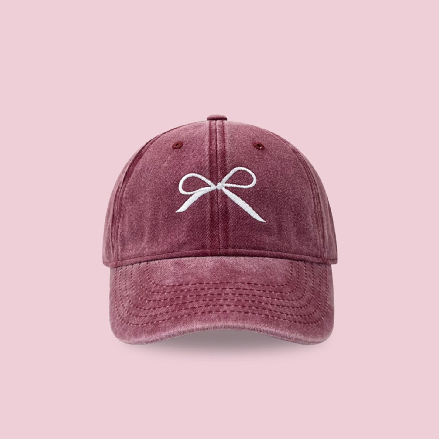 Bow Embroidered Adjustable Cap Burgundy One Size