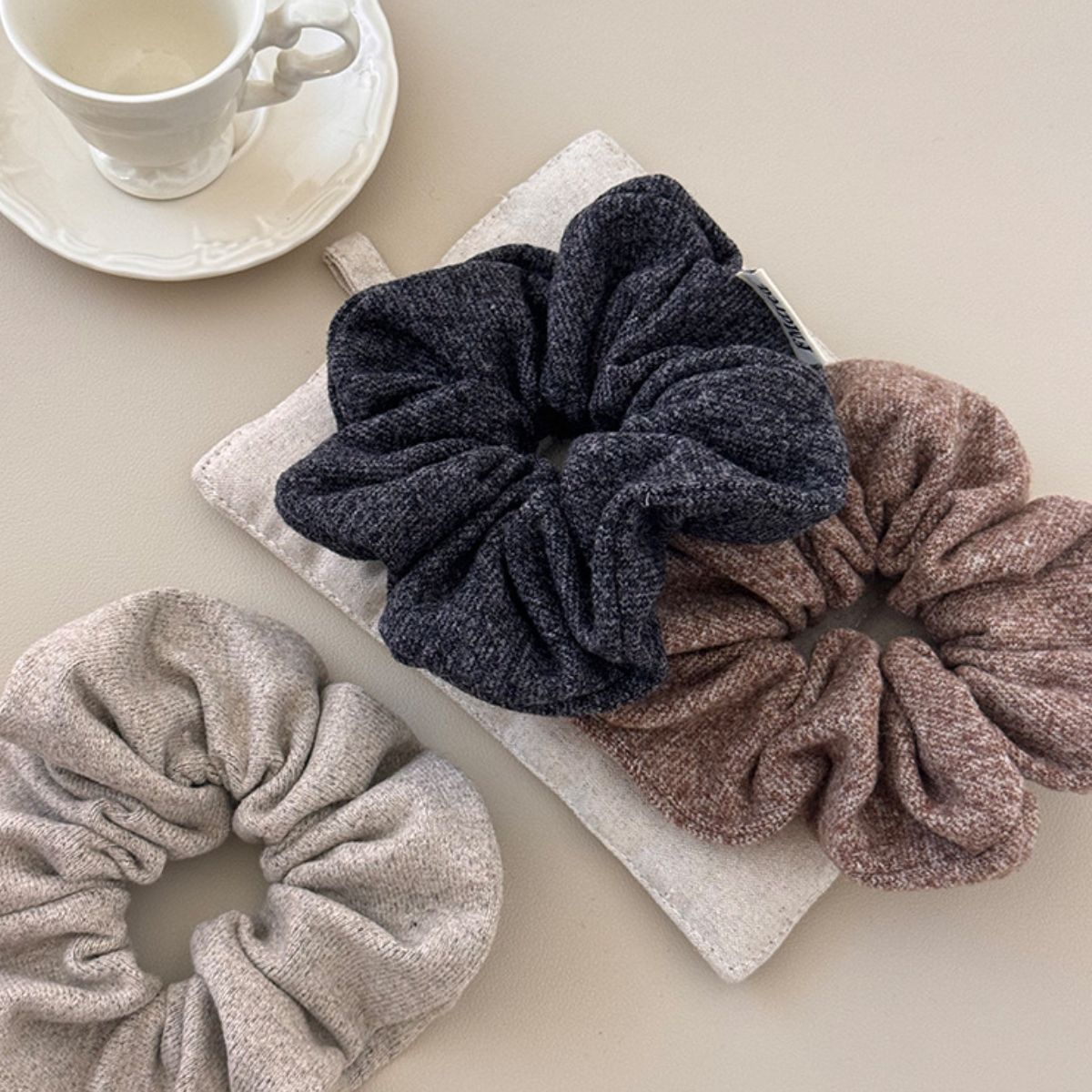 3-Piece Ruched Heathered Elastic Hair Scrunchy Style A One Size