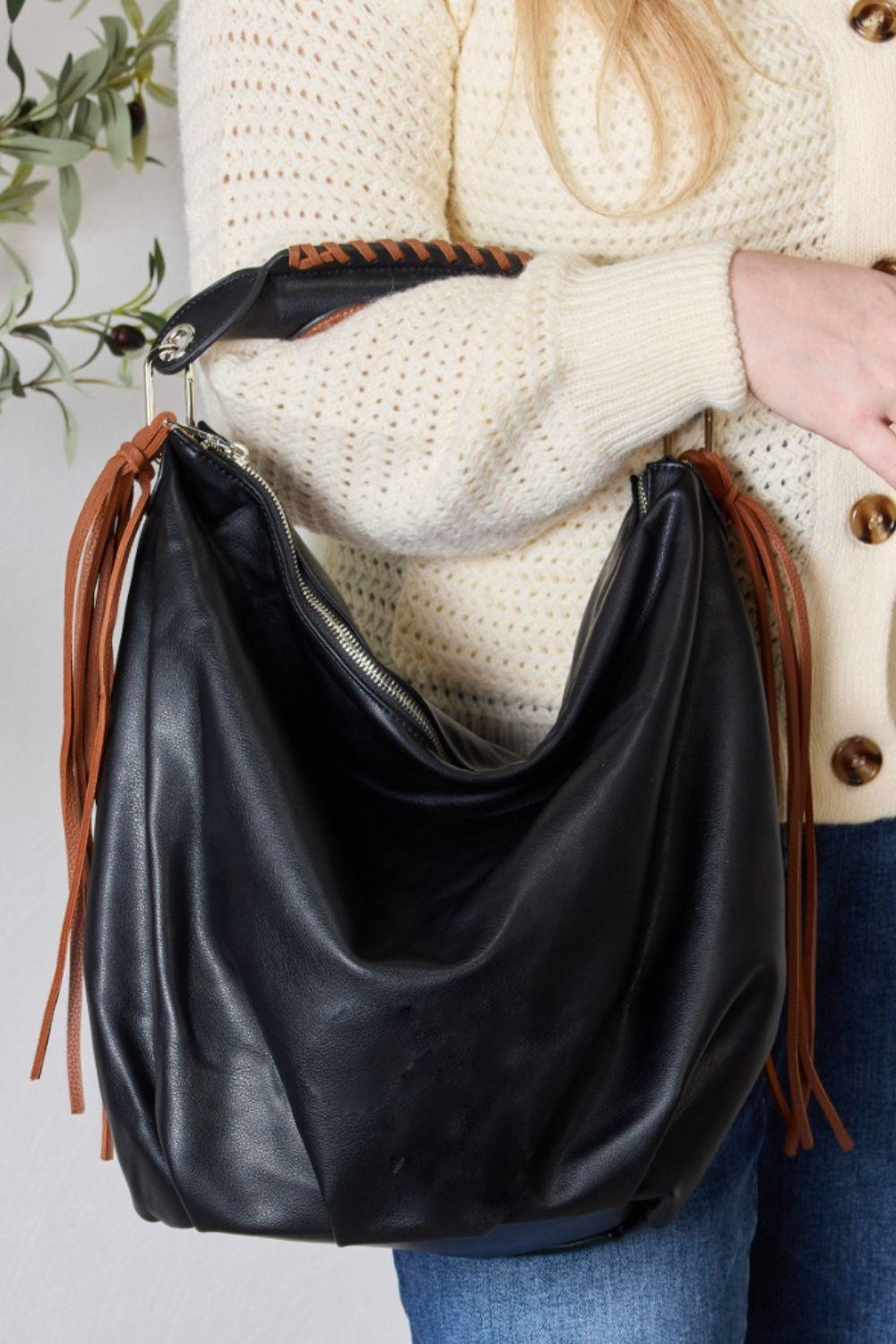 SHOMICO Fringe Detail Contrast Handbag BLACK One Size