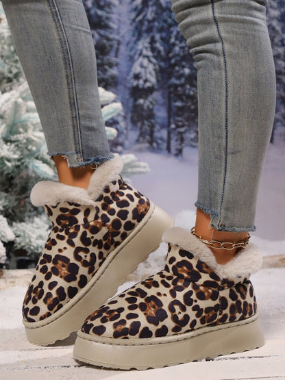 Thermal Leopard Round Toe Platform Boots Khaki