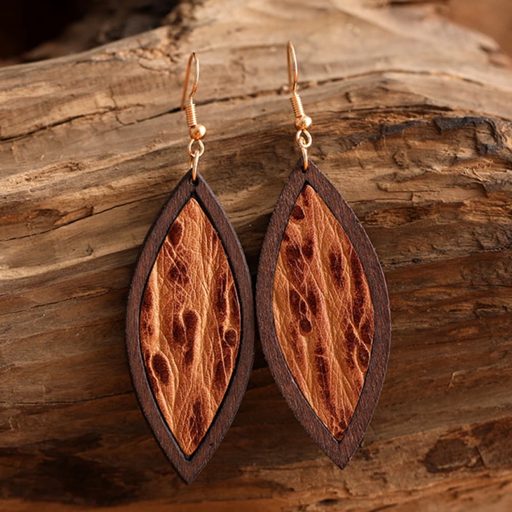 Geometrical Shape Wooden Dangle Earrings - Thandynie