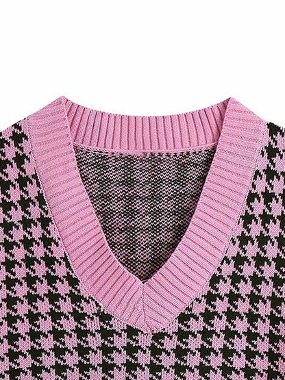 Houndstooth V-Neck Sweater Vest