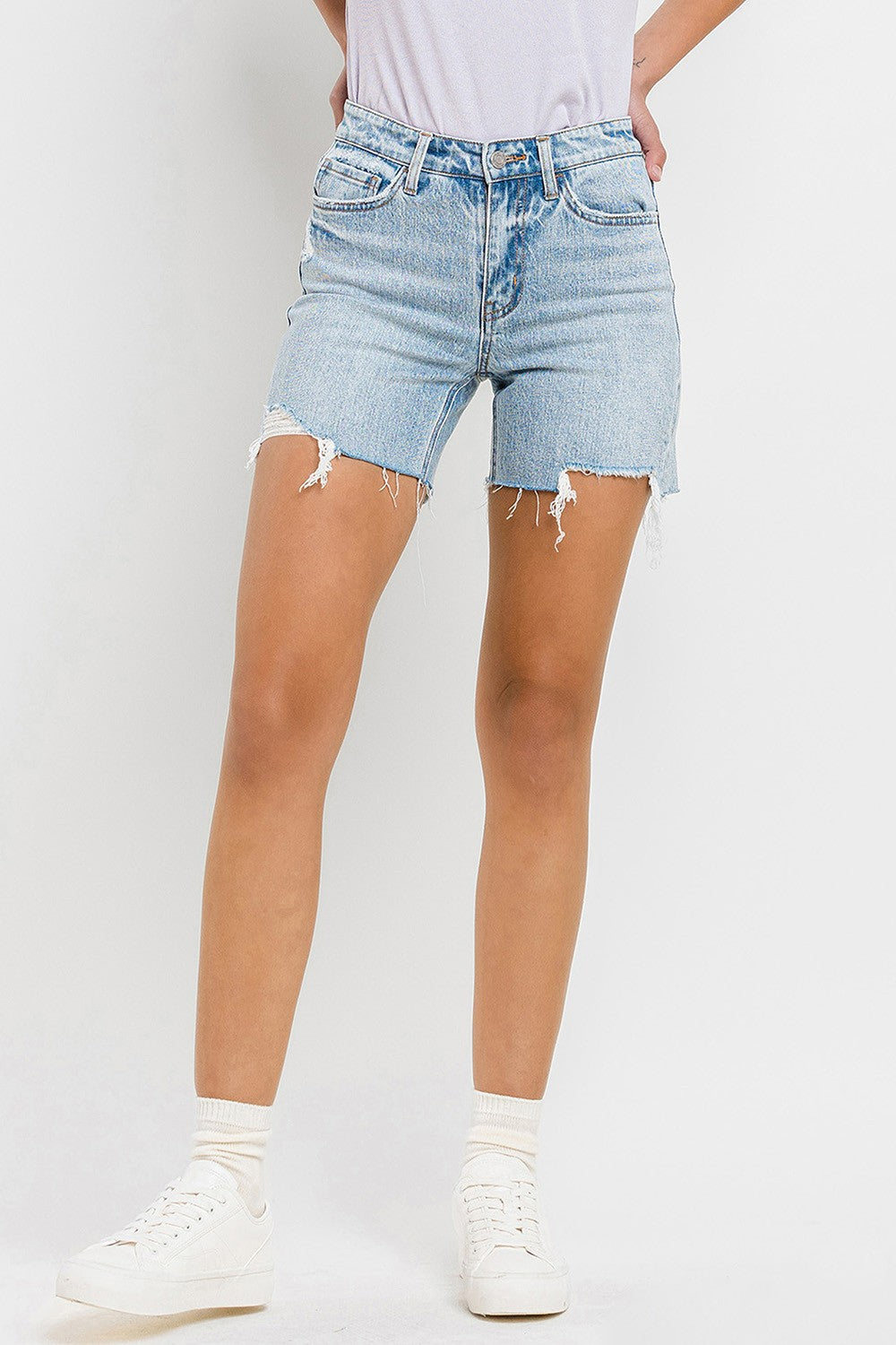 Vervet by Flying Monkey High Rise Denim Shorts Light