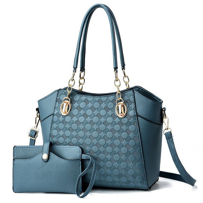 Mother-in-Child Bag | Autumn & Winter PU Leather Large Capacity Tote Bag | Women's Chain Shoulder Bag Blue