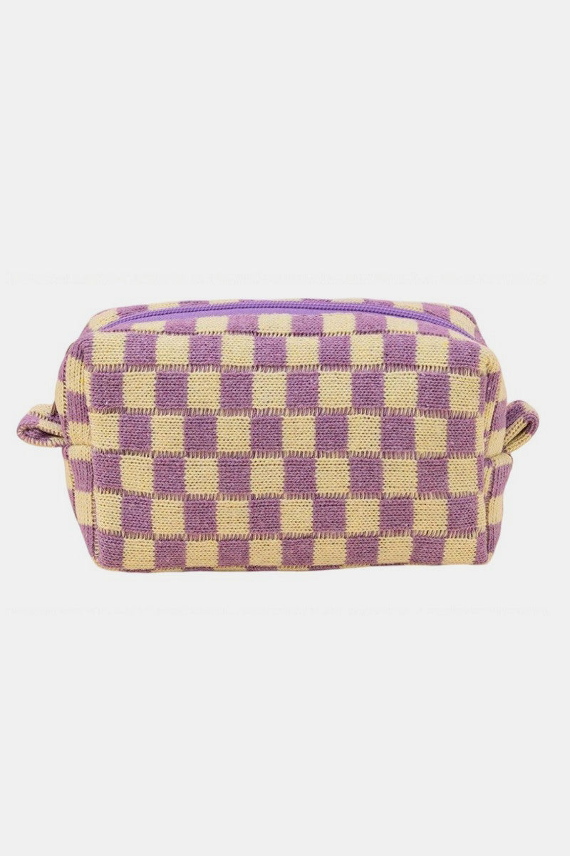 Zenana Checkered Pattern Knitted Cosmetic Pouch Lavender One Size