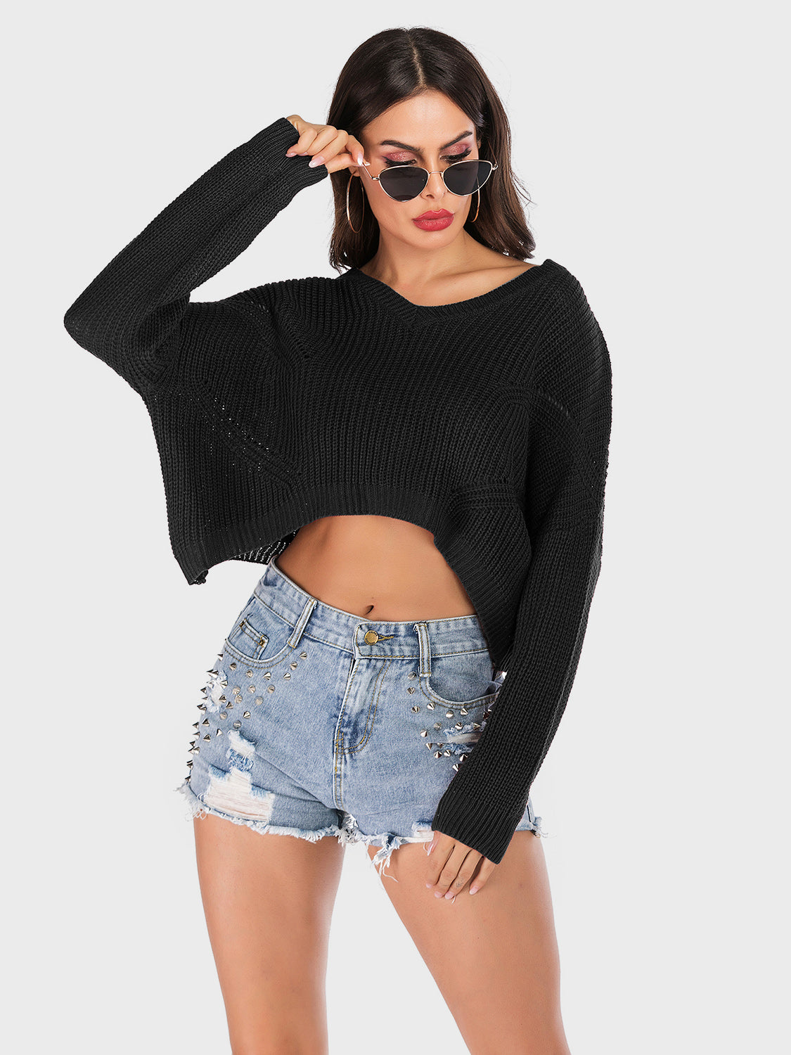 Perfee V-Neck Long Sleeve Sweater