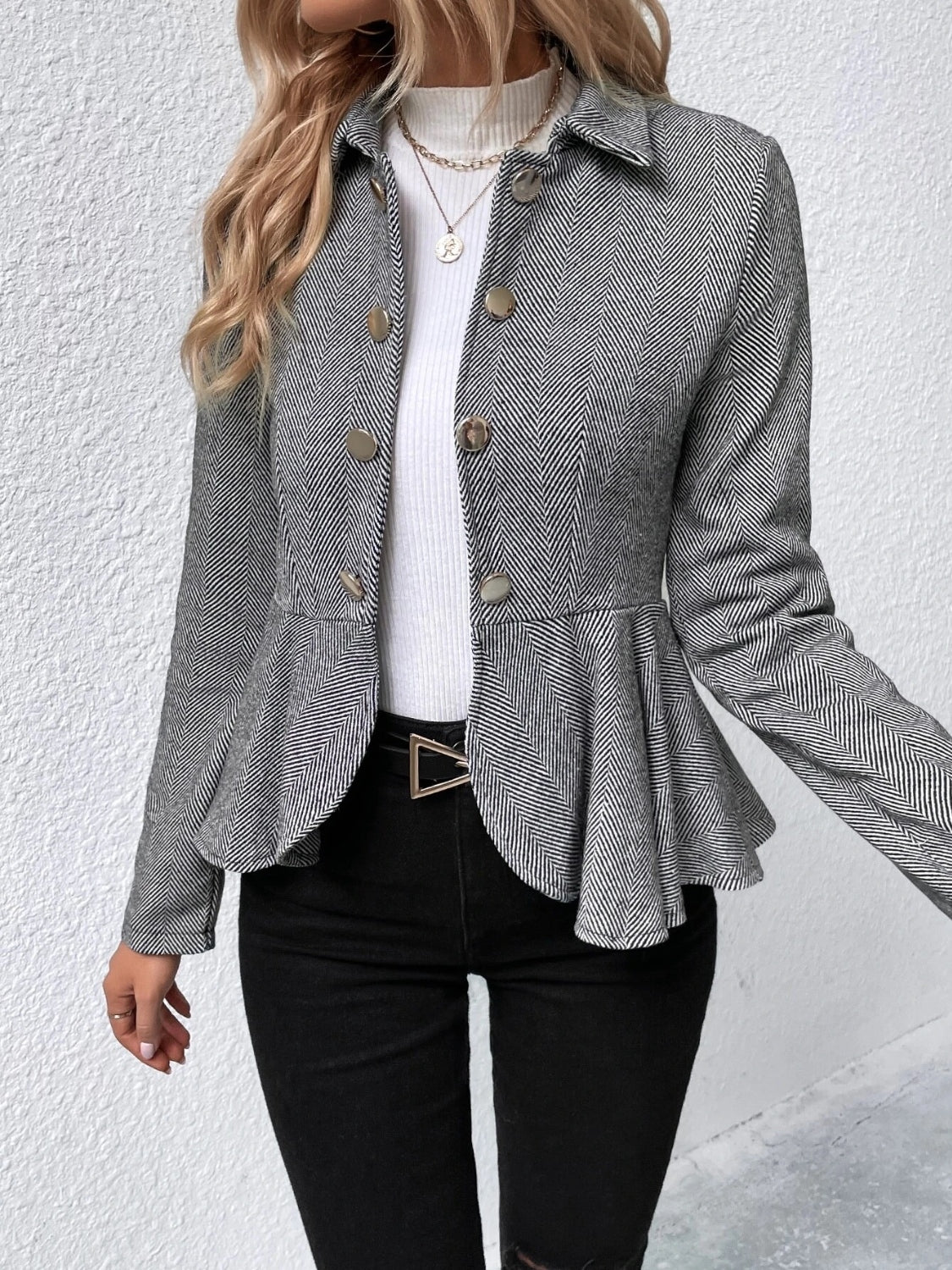 Ruffle Hem Collared Blazer - Thandynie