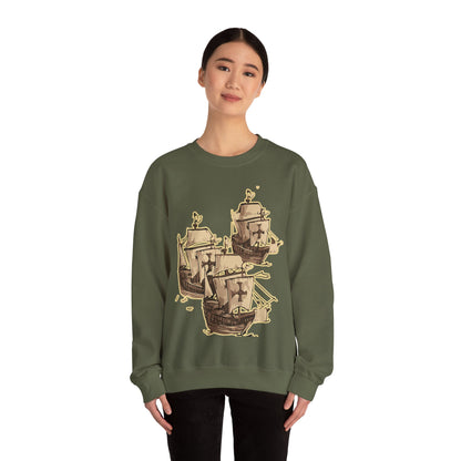 Unisex Heavy Blend Crewneck Sweatshirt with 3 Boats Design – Ultimate Comfort & Sustainability