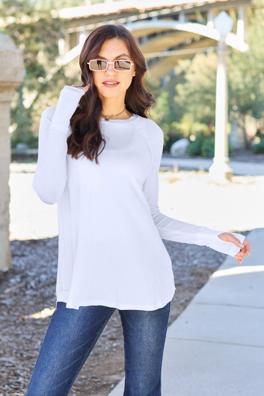 Basic Bae Full Size Round Neck Long Sleeve T-Shirt White