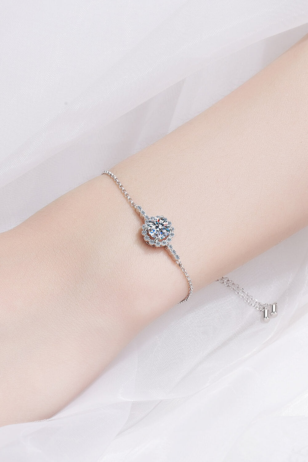 1 Carat Moissanite Chain Bracelet Silver One Size