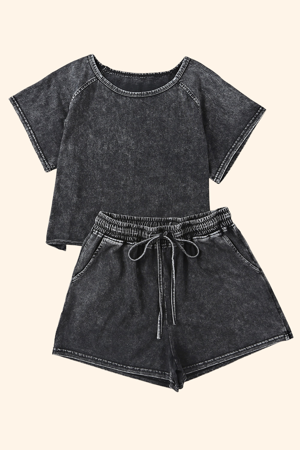 Heathered Round Neck Top and Shorts Lounge Set