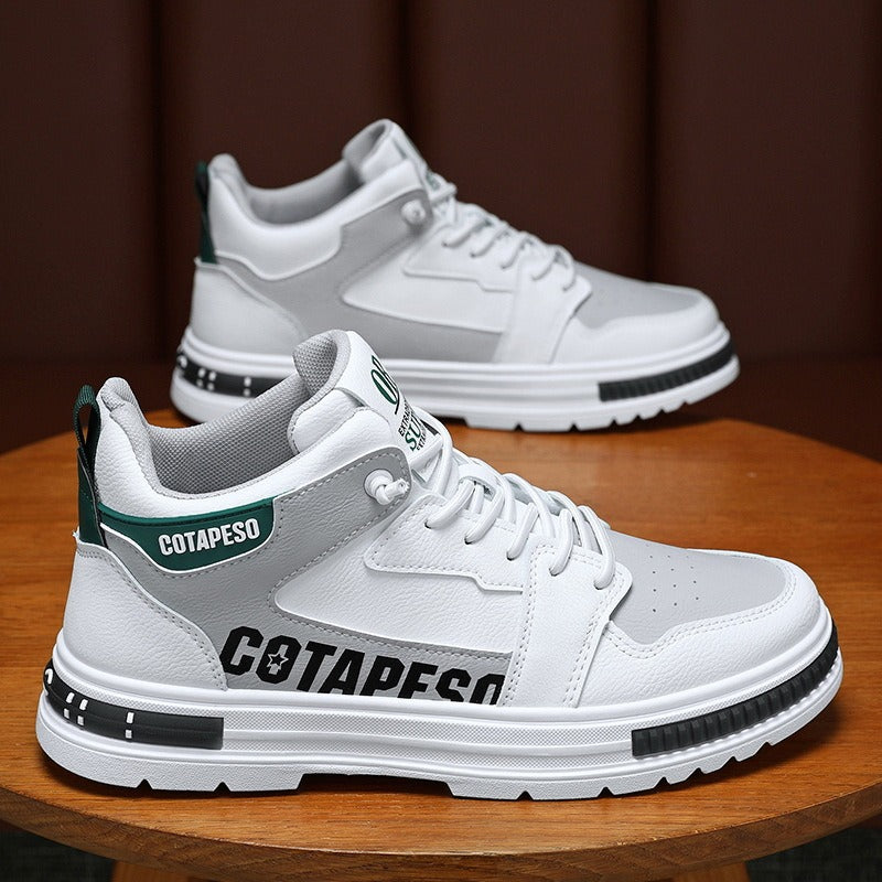 Men's Spring New Breathable High Top Shoes Men's Trendy Versatile White Shoes Sports and Leisure Shoes Board Shoes Trendy Shoes White