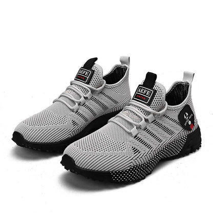 British air-cooled light and simple solid color lazy mesh sports shoes for men, thick sole, breathable fly woven running shoes